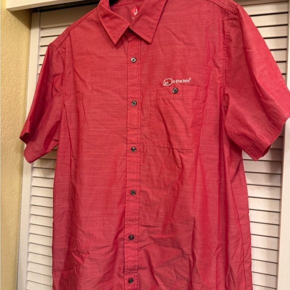Jack in the Box Men's Sz L Red Short Sleeve Button up Shirt - Picture 2 of 8